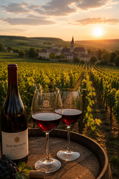 Taças de vinho nos vinhedos da Borgonha França
