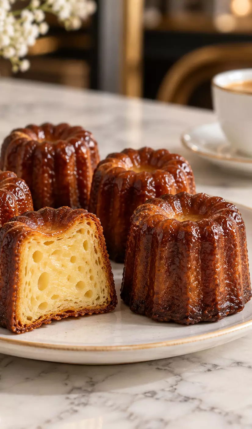 Canelés de Bordeaux com exterior caramelizado