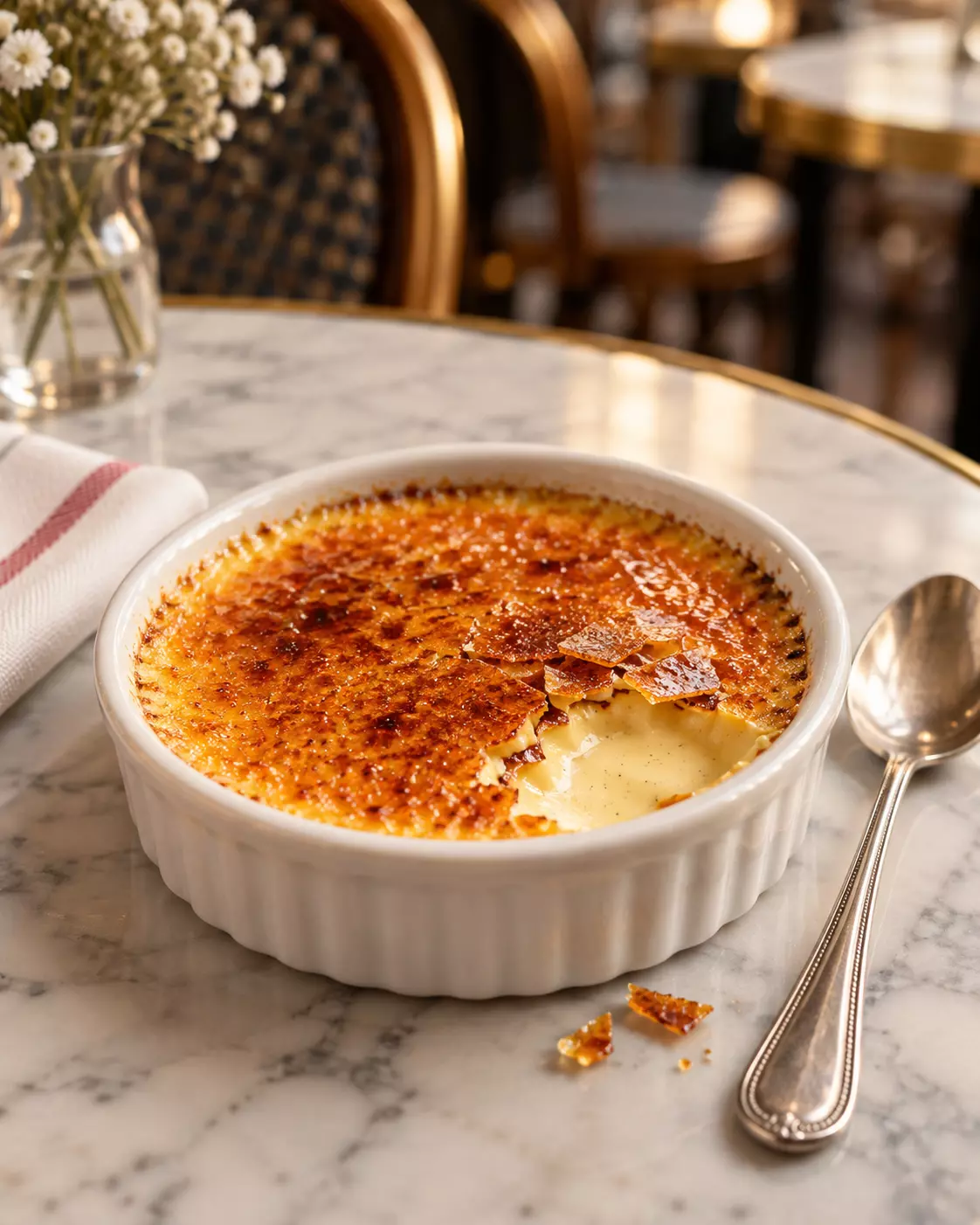 Crème brûlée francesa com cobertura de açúcar caramelizado