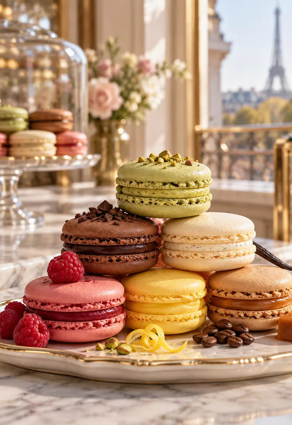 Macarons franceses coloridos com diferentes recheios