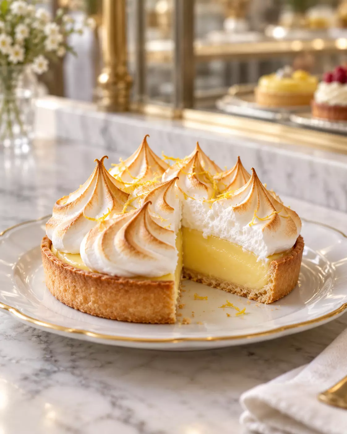 Tarte au citron francesa com creme de limão e merengue
