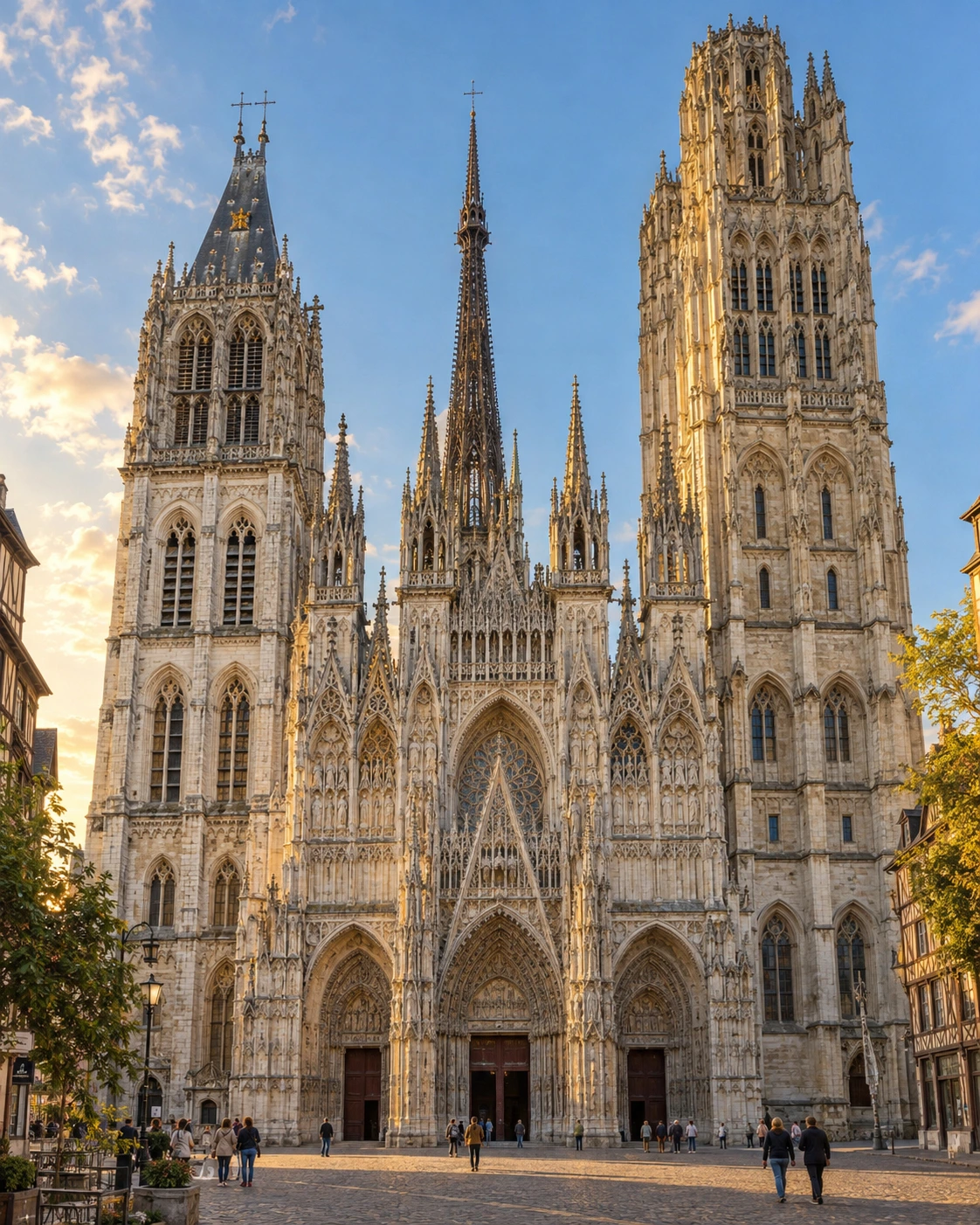 Catedral de Notre-Dame de Rouen Fachada gótica da Catedral de Notre-Dame de Rouen iluminada pelo sol